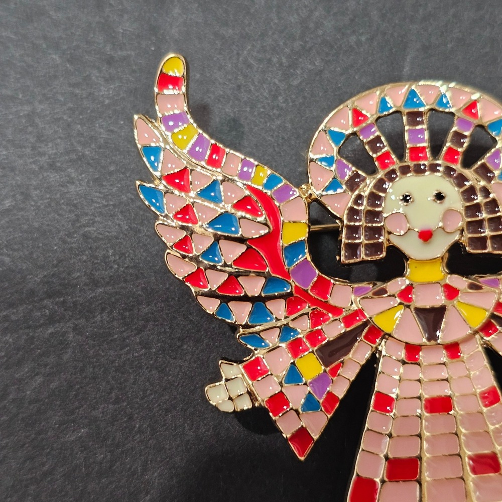 Angel Fairy Enamel Brooch Multicolor Enamel Mosaic Stained Glass Style Fairycore - Picture 5 of 6